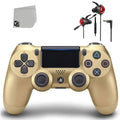 Sony Dual Shock Gold Gaming Controller For PS4 Console + Wired Earbuds BOLT AXTION Bundle Like New
