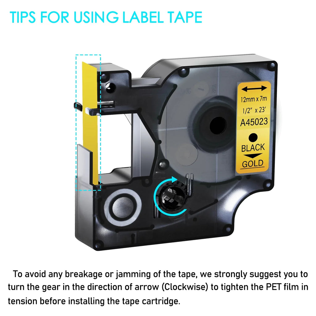 GREENCYCLE 8PK DYMO D1 Label Tape 45023 12mm 7m Black on Gold LabelManager LabelPoint LabelWriter Label Maker