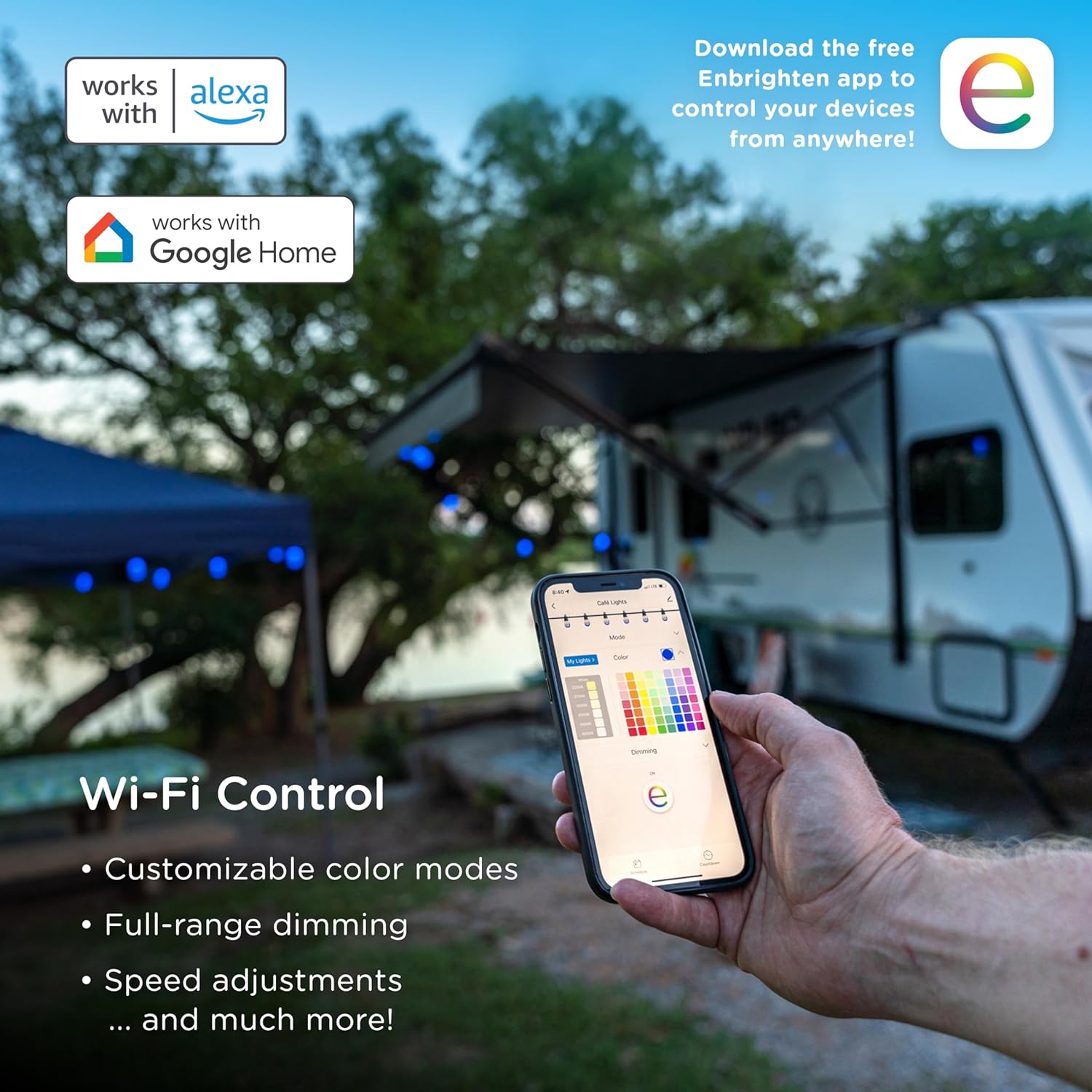 YANRUI Smart Color Changing String Lights, 96 ft, 30 Lightweight RGB LED Patio Lights, proof, Customizable, Wi-Fi App Control, Dimmable Outdoor String Lights, 79617