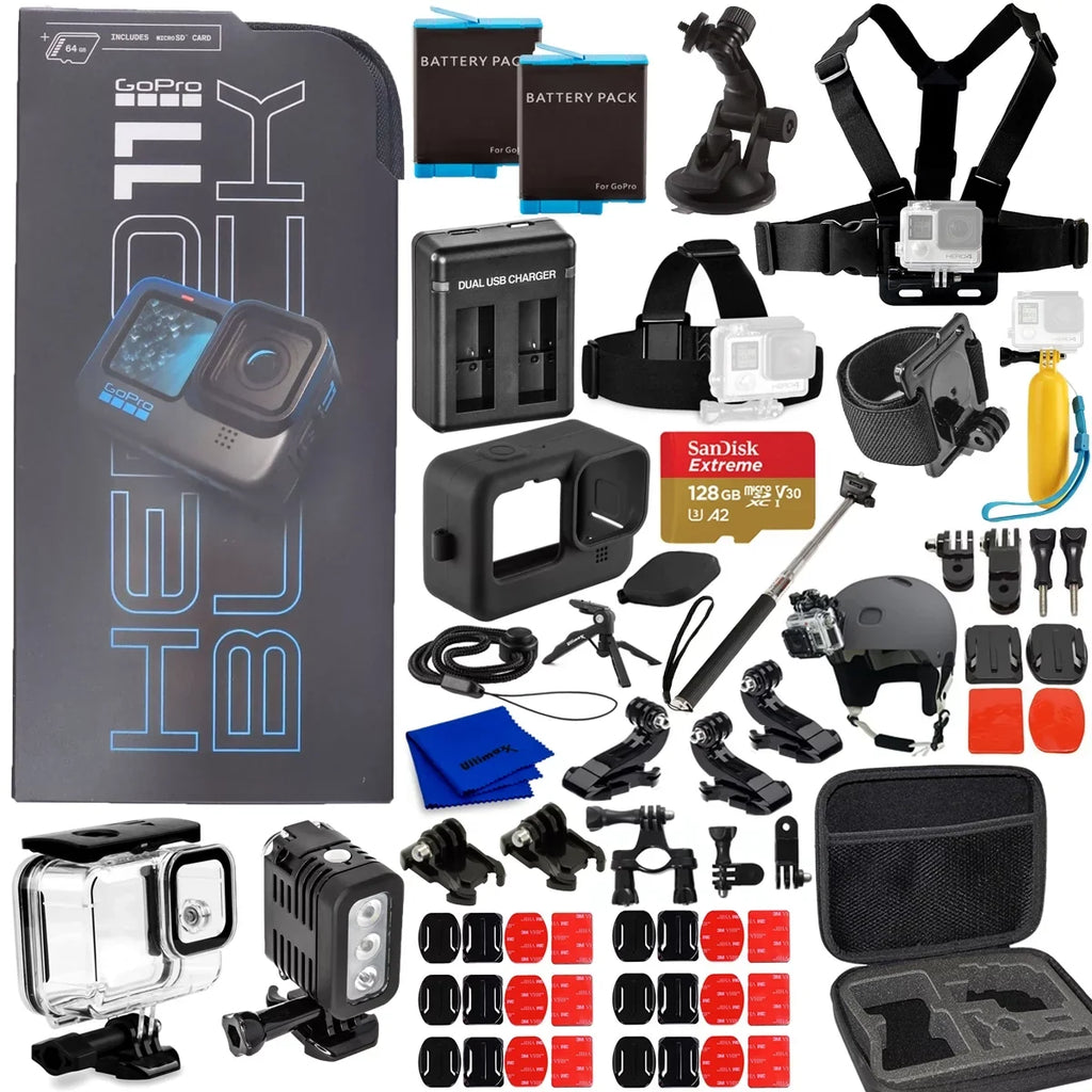 GoPro HERO 11 Black Waterproof 5K Camcorder - 20PC 128GB Accessory Bundle