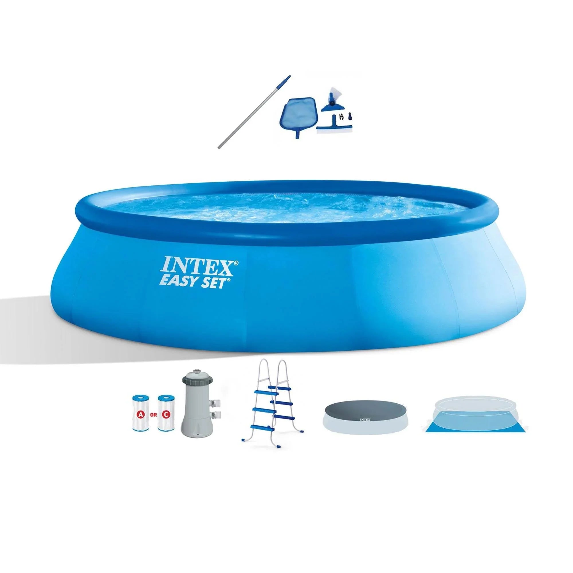 Intex 15' x 42" Easy Set Portable Inflatable Swimming Pool and Maintenance Kit
