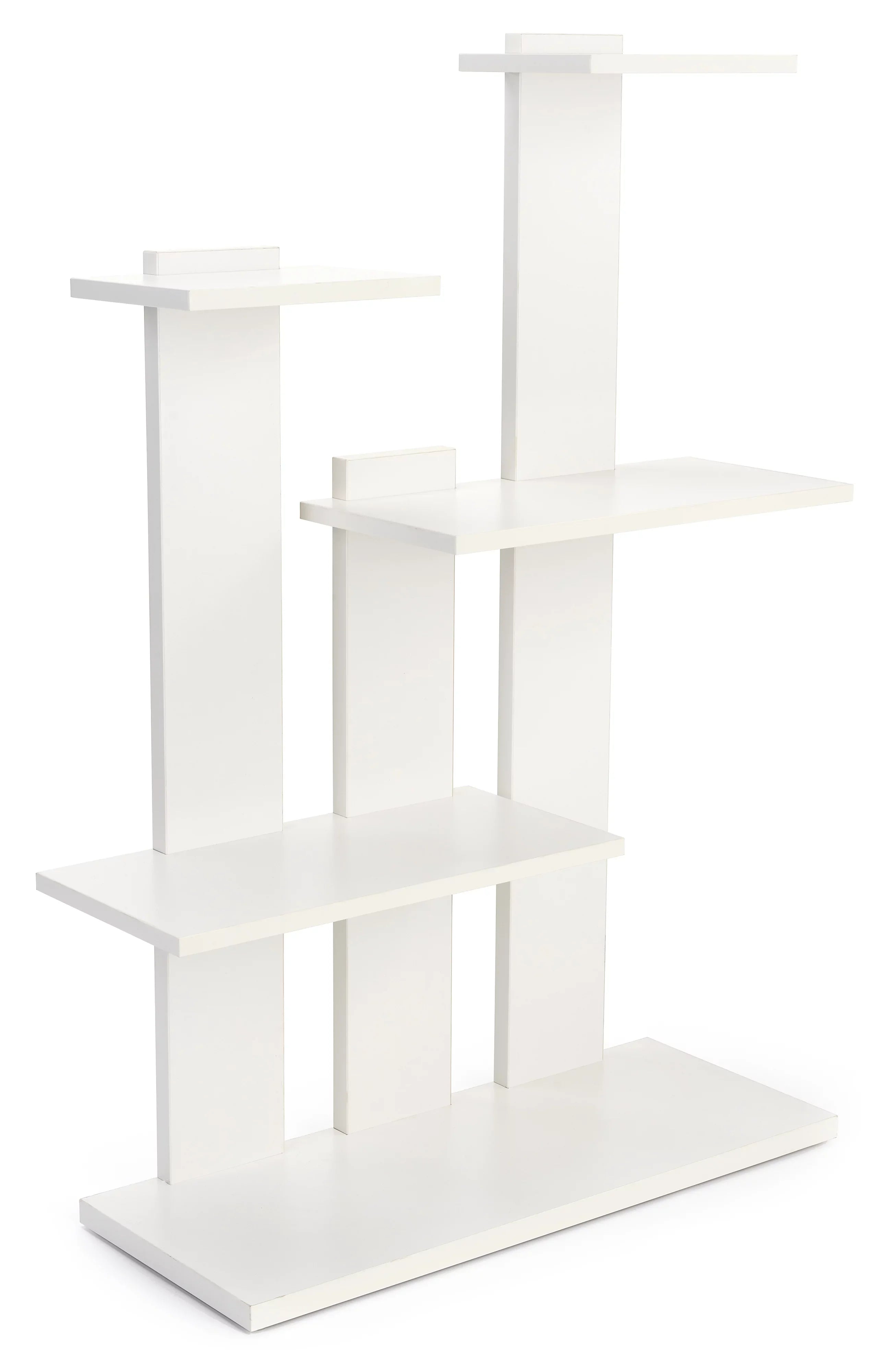 Displays2go Multi-Tier Etagere Floor Stand, Four Shelves, Plastic Laminate Finish - White (SMFSTSDWHT)