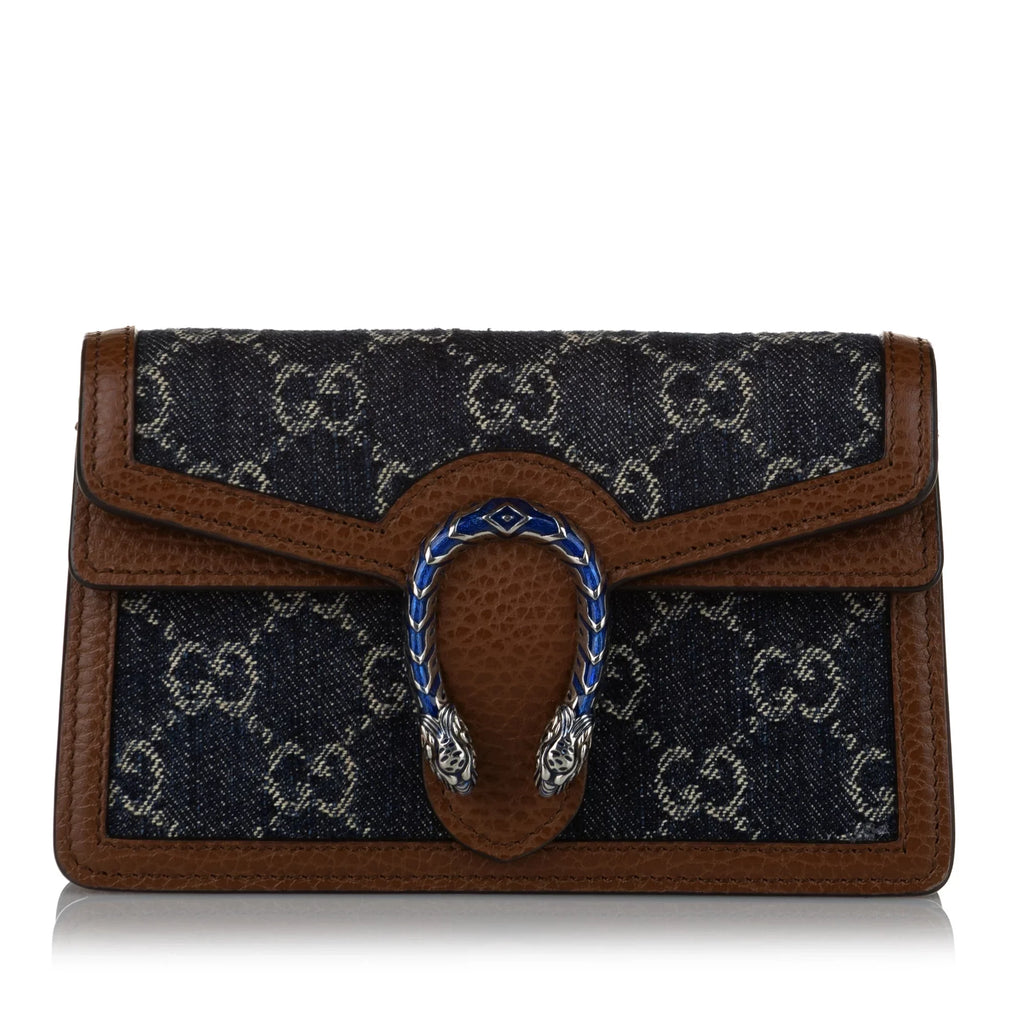 Women Pre-Owned Authenticated Gucci Super Mini GG Dionysus Crossbody Bag Denim Fabric Blue