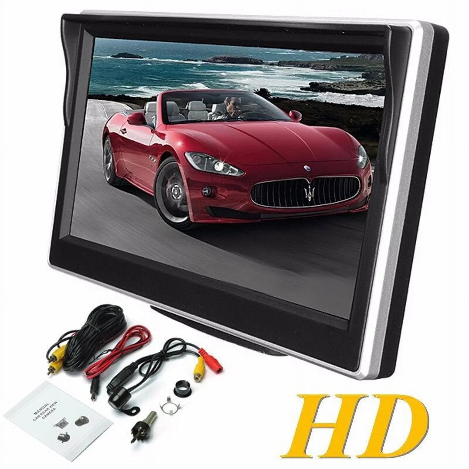 5 inch TFT LCD Color Mirror Monitor Car Reverse Rear View Backup Camera Car DVD Kit (Black)