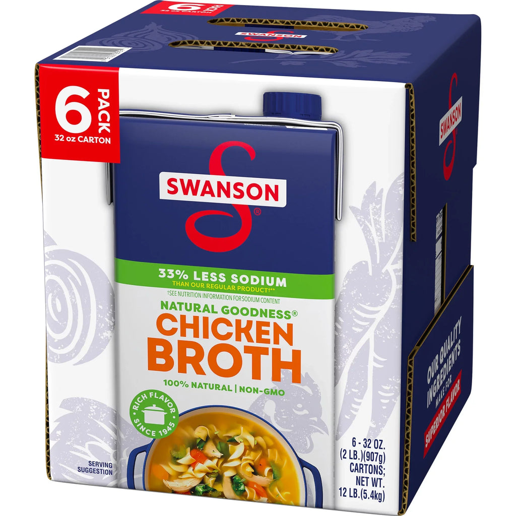 (6 Pack) Swanson Natural Goodness 33% Less Sodium Chicken Broth, 32 oz Carton