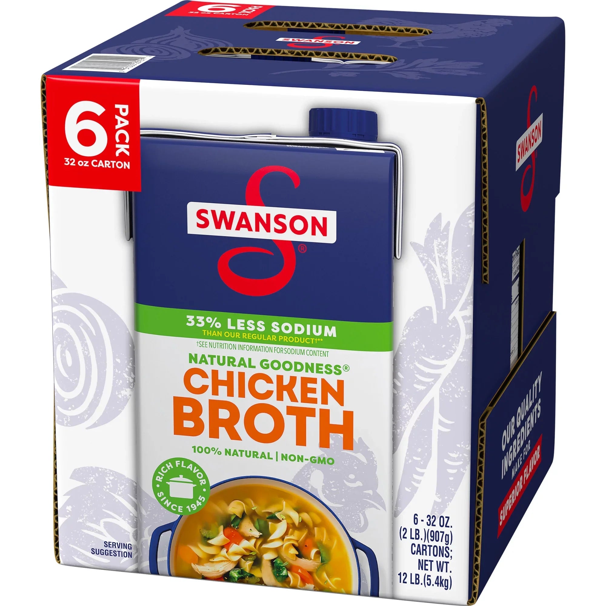(6 Pack) Swanson Natural Goodness 33% Less Sodium Chicken Broth, 32 oz Carton