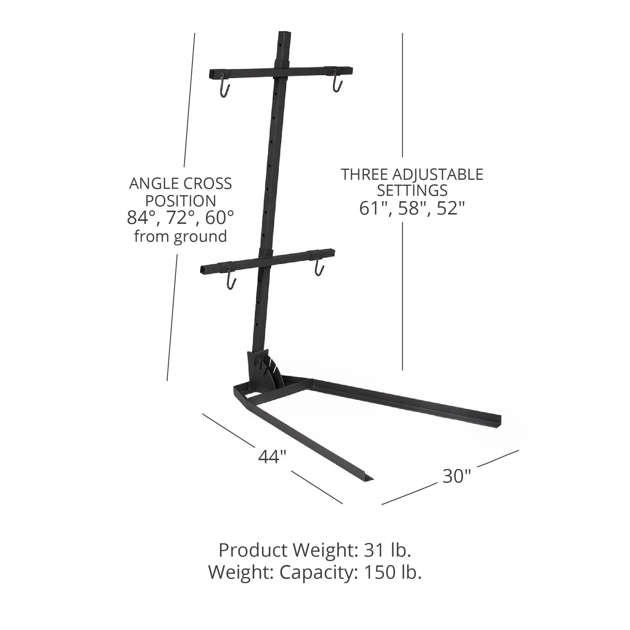 Ash & Ember Asado Cross with Adjustable Base, 61 x 28 Patagonian BBQ, 150 LB Capacity Whole Animal BBQ Stand, High Temp Black Paint