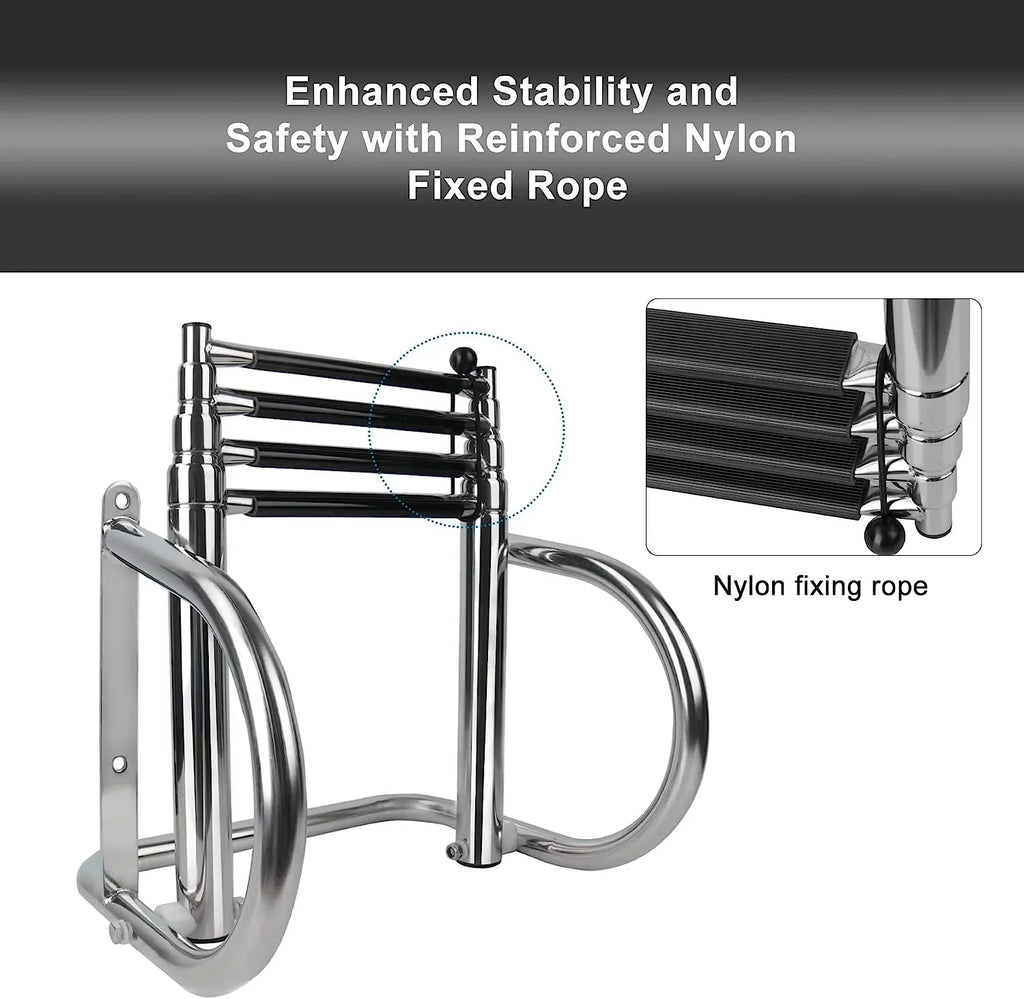 4 Step Pontoon Vessel Ladder,Heavy Duty Telescoping Watercraft Boarding Ladder with Wide Steps, Folding Craft Swim Ladder,Dock Ladder with Hand Railings