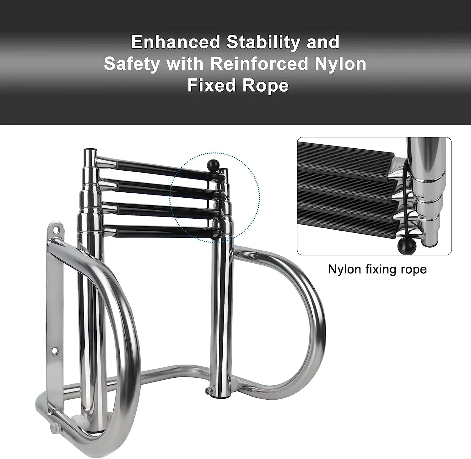 4 Step Pontoon Vessel Ladder,Heavy Duty Telescoping Watercraft Boarding Ladder with Wide Steps, Folding Craft Swim Ladder,Dock Ladder with Hand Railings