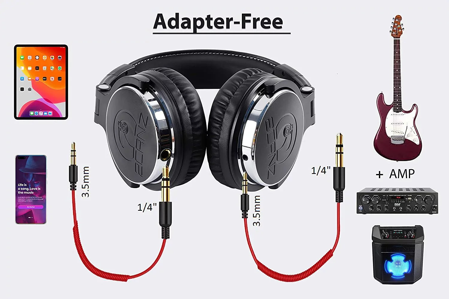 2CANZ Professional Over-Ear DJ Headphones, Black, 2ONE
