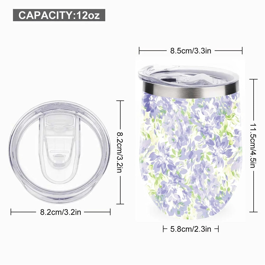 Hidove 12oz 304 Stainless Steel Vacuum Insulated Cups, Blue with Green Floral Pattern Eggshell Cup U Shape Tumbler Cups with Lid, Double Layer Insulation Wine Cup Big Belly Cup
