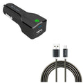 Type-C 3ft Metal USB Cable w USB Port Fast 18W Car Charger G4M Samsung Galaxy Tab S3 9.7 S9 Plus, S8+ S8, S10e S10 Plus active 5G Note 9 8 10 Plus A9 A50 A20 A10e - Sonim XP8 XP3