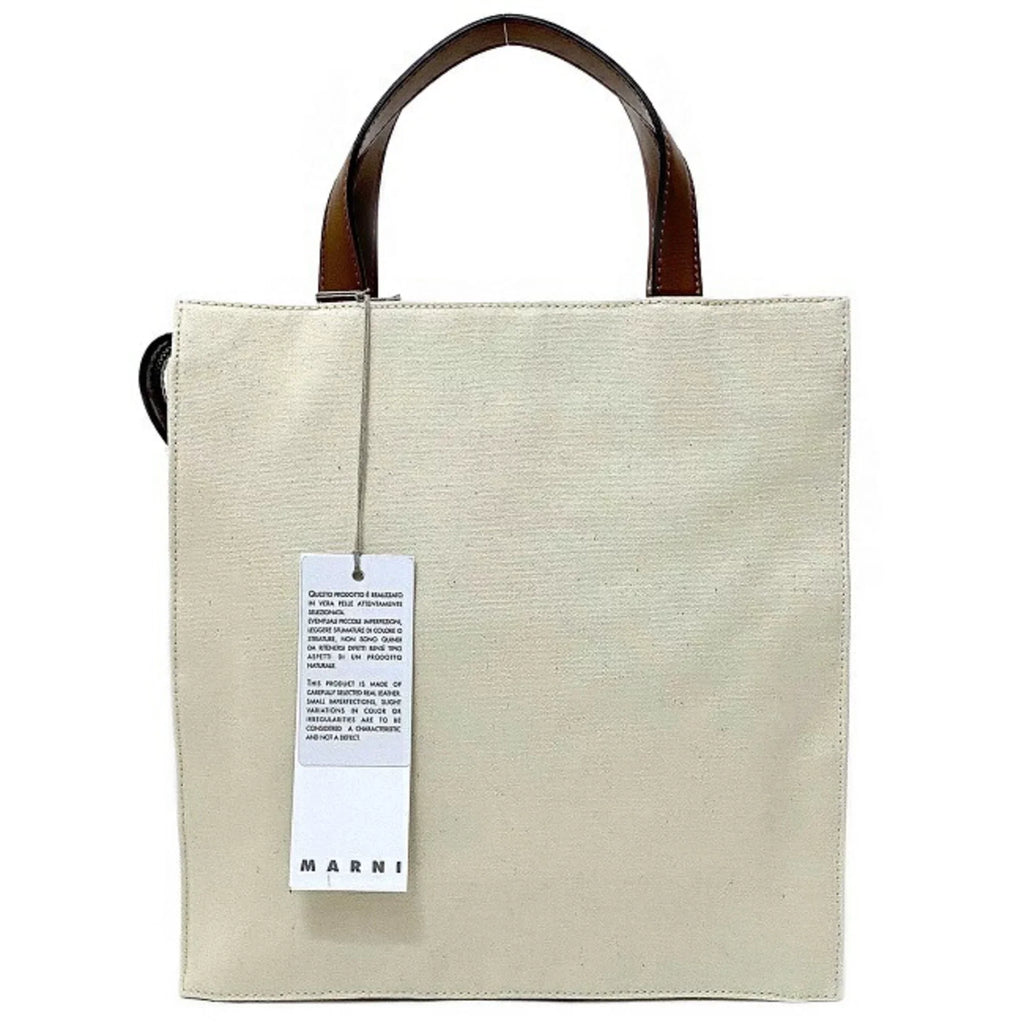 Pre-Owned Marni Tote Bag Natural White Brown SHMP0068Q0 P2994 Canvas Leather MARNI Handbag Bicolor Ladies (Like New)