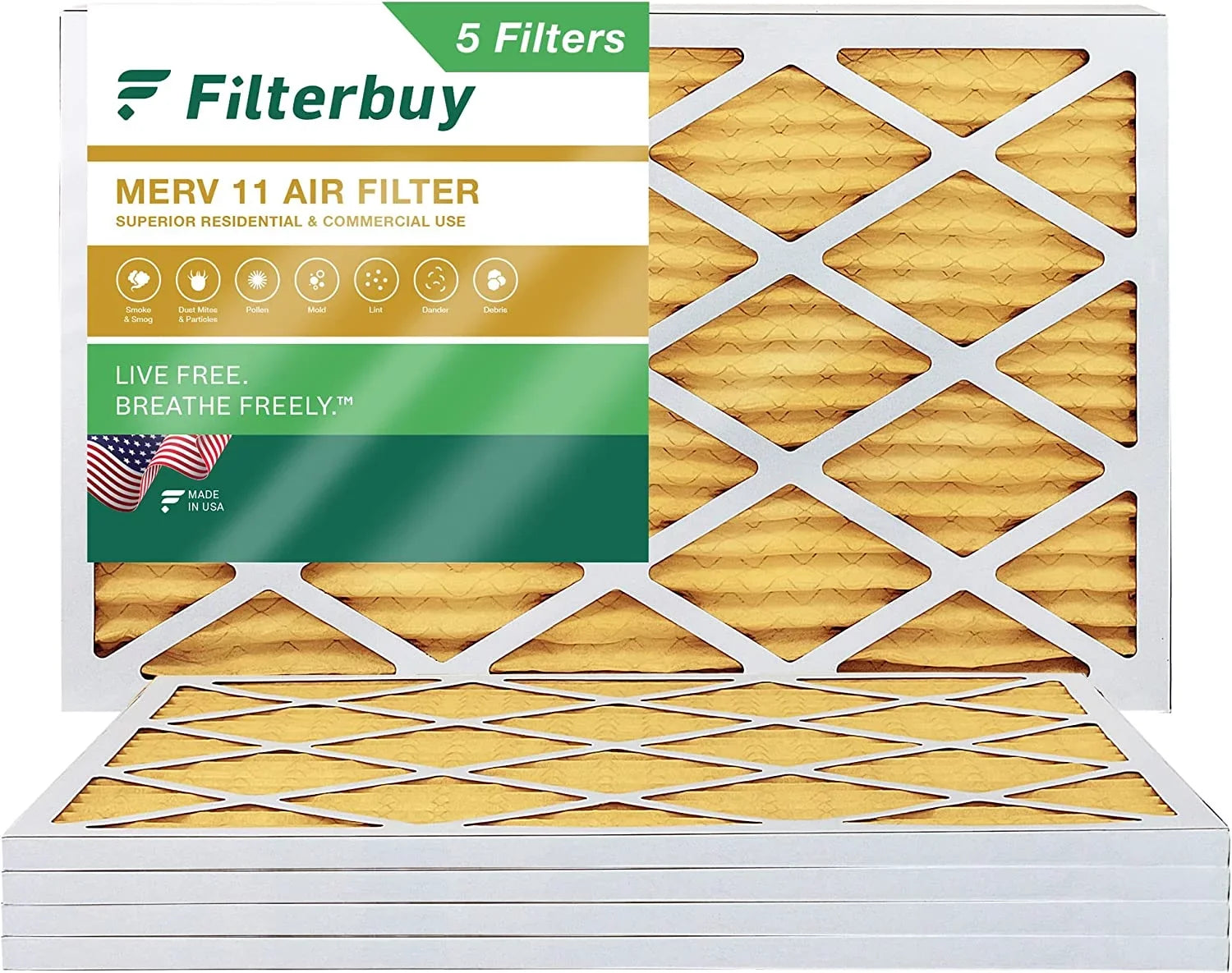 Filterbuy 12x20x1 MERV 11 Pleated HVAC AC Furnace Air Filters (5-Pack)