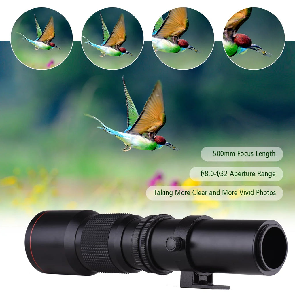 Aibecy 500mm F/8.0-32 Multi Coated Super Telephoto Lens Manual Zoom + T-Mount to NEX E-Mount Adapter Ring Kit Replacement Sony A9 A7 A7R A7S A5000 A6000 A6500 NEX-7 NEX-5 NEX-6 Cameras