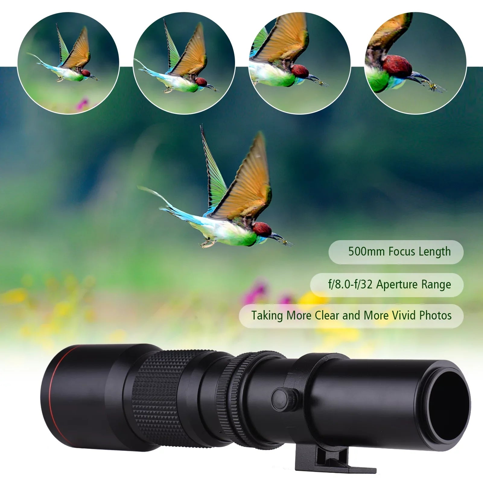 Aibecy 500mm F/8.0-32 Multi Coated Super Telephoto Lens Manual Zoom + T-Mount to NEX E-Mount Adapter Ring Kit Replacement Sony A9 A7 A7R A7S A5000 A6000 A6500 NEX-7 NEX-5 NEX-6 Cameras