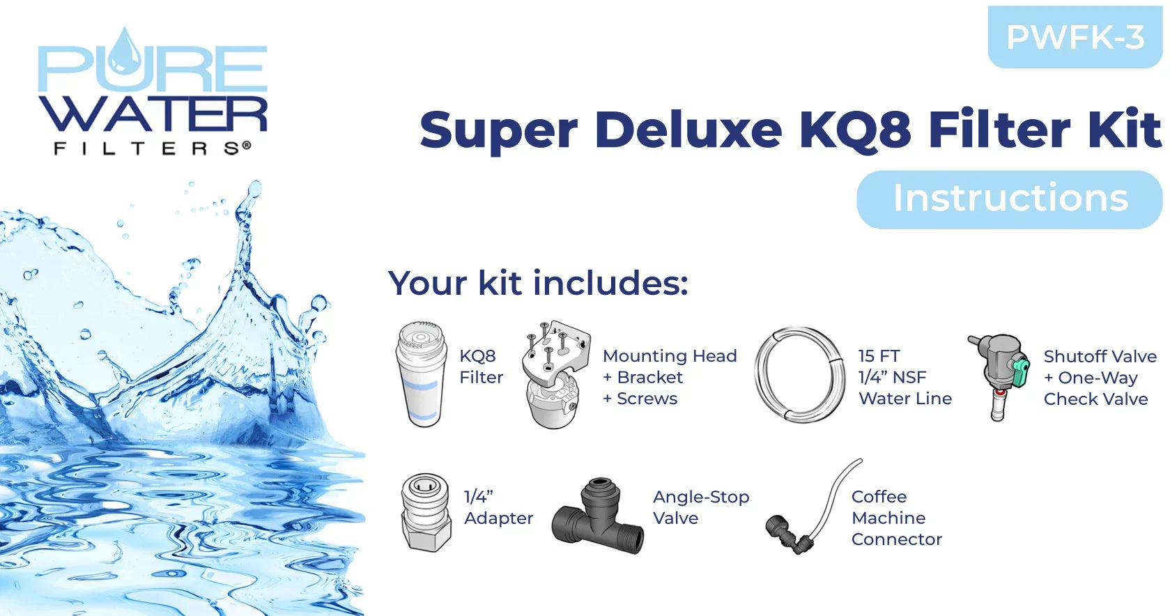 Keurig KQ8A Water Filter System Direct Water Line Plumb Kit Hookup For Models B150P, K150P, K155P, K2500, K3000, K3000SE, B3000, B3000SE, K3500, K4000