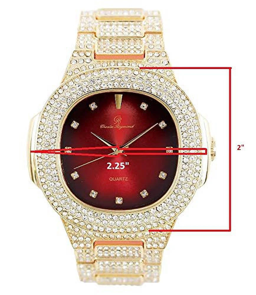 Bling'ed Out King and Queen Hip Hop Watch Set Perfect Power Couples to Flaunt On and Off The Dance Floor - ST10325/ST10364 His&Hers (Gld Blood Red)