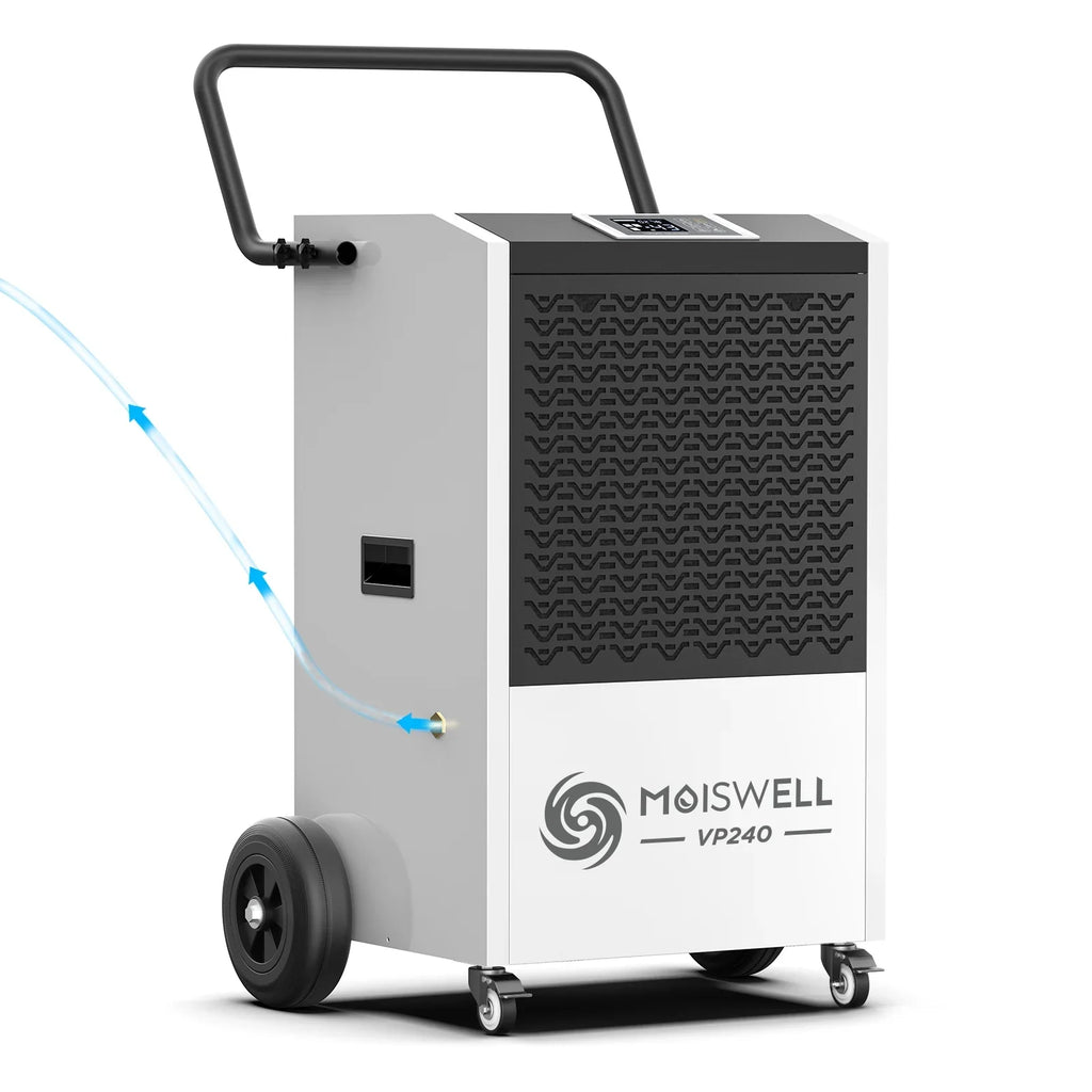 Moiswell 240 Pints Commercial Dehumidifier with Pump and Drain Hose - Excellent Industrial Site, Basements, Water Damage Unit Large Spaces up to 8,500 Sq Ft - Auto Defrost, Memory Starting