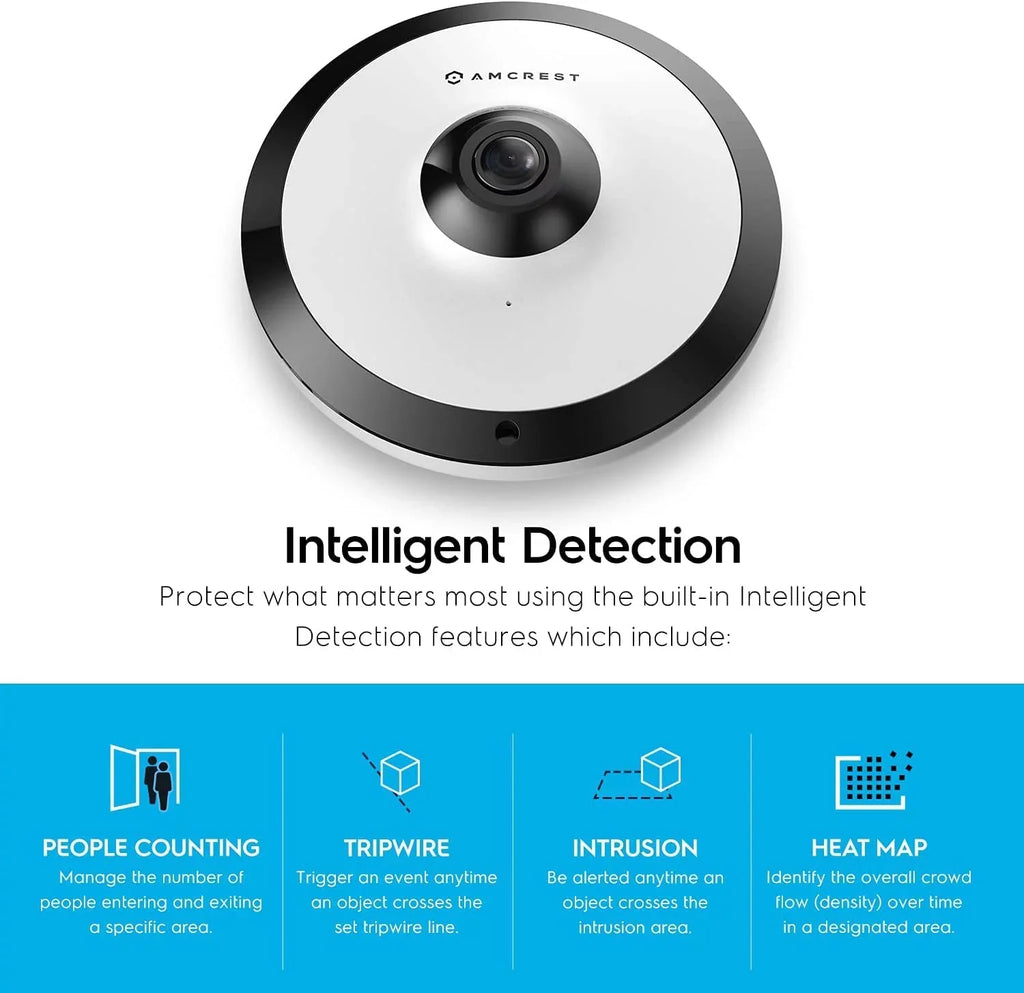 Amcrest 5-Megapixel Fisheye Camera, UltraHD Security PoE Camera Indoor, 1.4mm Lens, 33ft Nightvision, 360° Panoramic Camera Protection Cloud and MicroSD Recording, IP5M-F1180EW (White)