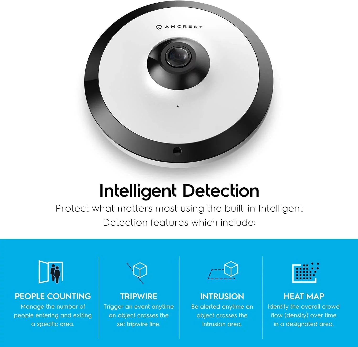 Amcrest 5-Megapixel Fisheye Camera, UltraHD Security PoE Camera Indoor, 1.4mm Lens, 33ft Nightvision, 360° Panoramic Camera Protection Cloud and MicroSD Recording, IP5M-F1180EW (White)