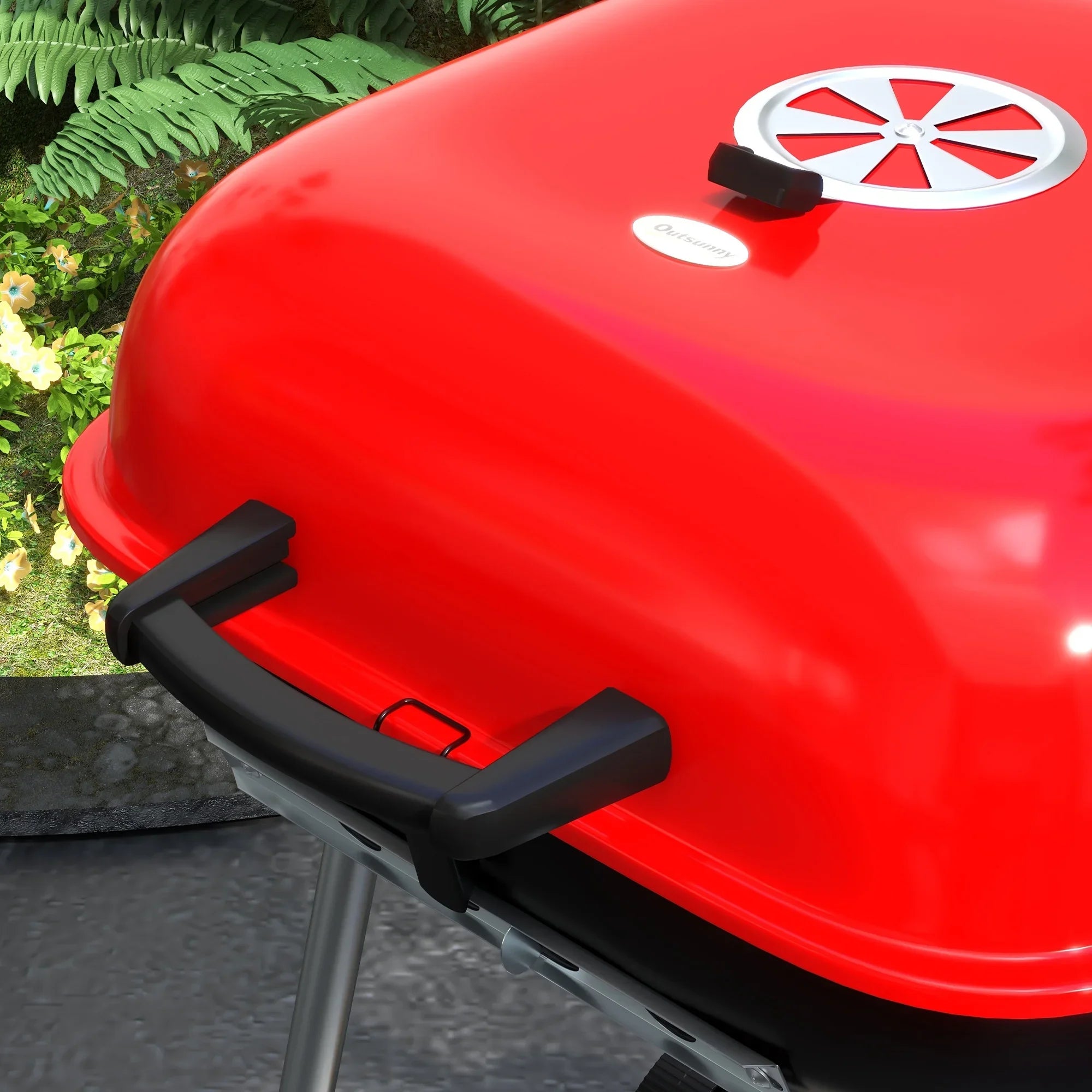 Outsunny Portable Charcoal Grill with Wheels Bottom Shelf Picnic, Red