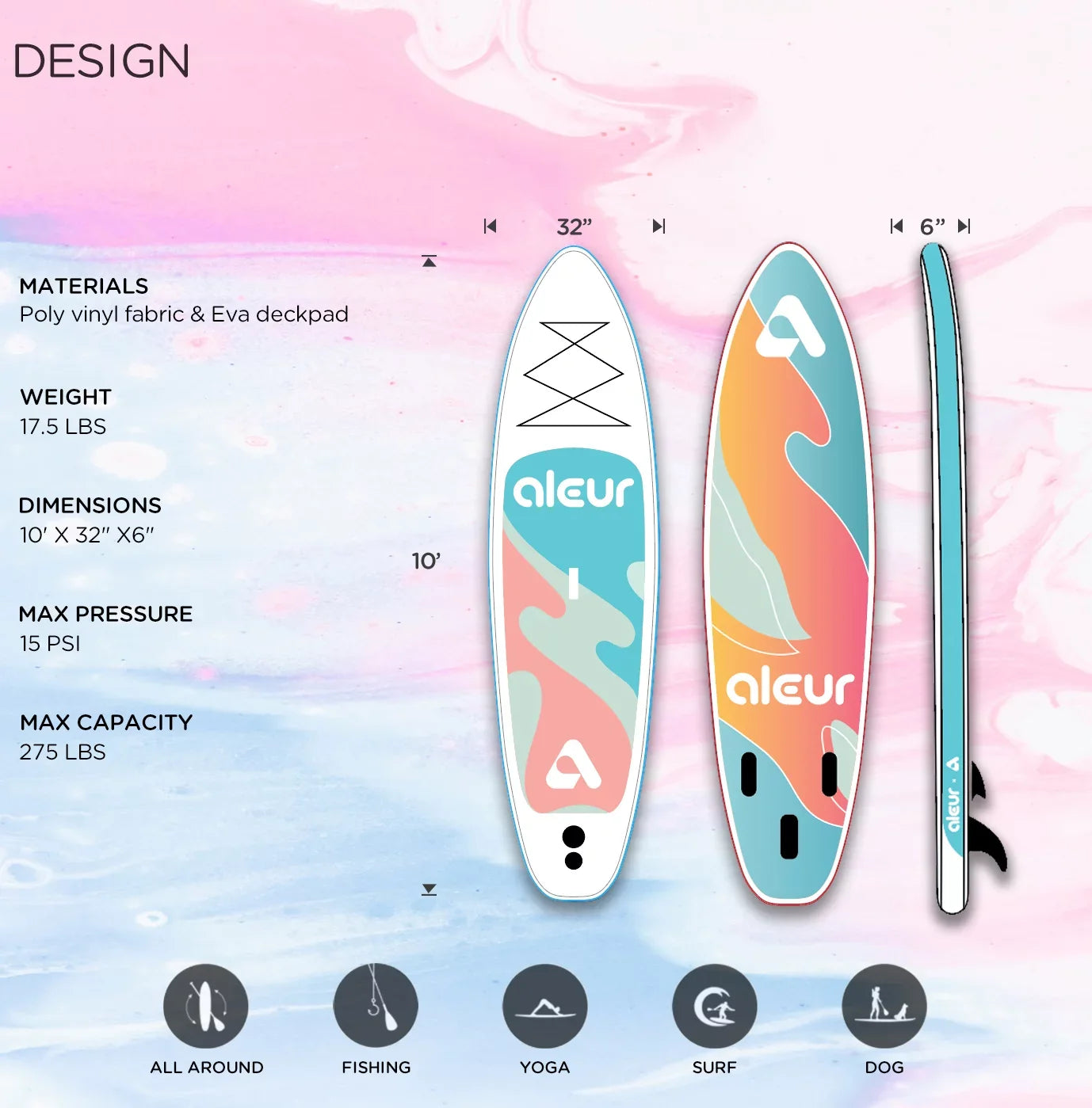 Aleur Explorer Inflatable Stand Up Paddle Board Package W Premium SUP Accessories & Backpack, Non-Slip Deck, Leash, Paddle and Hand Pump