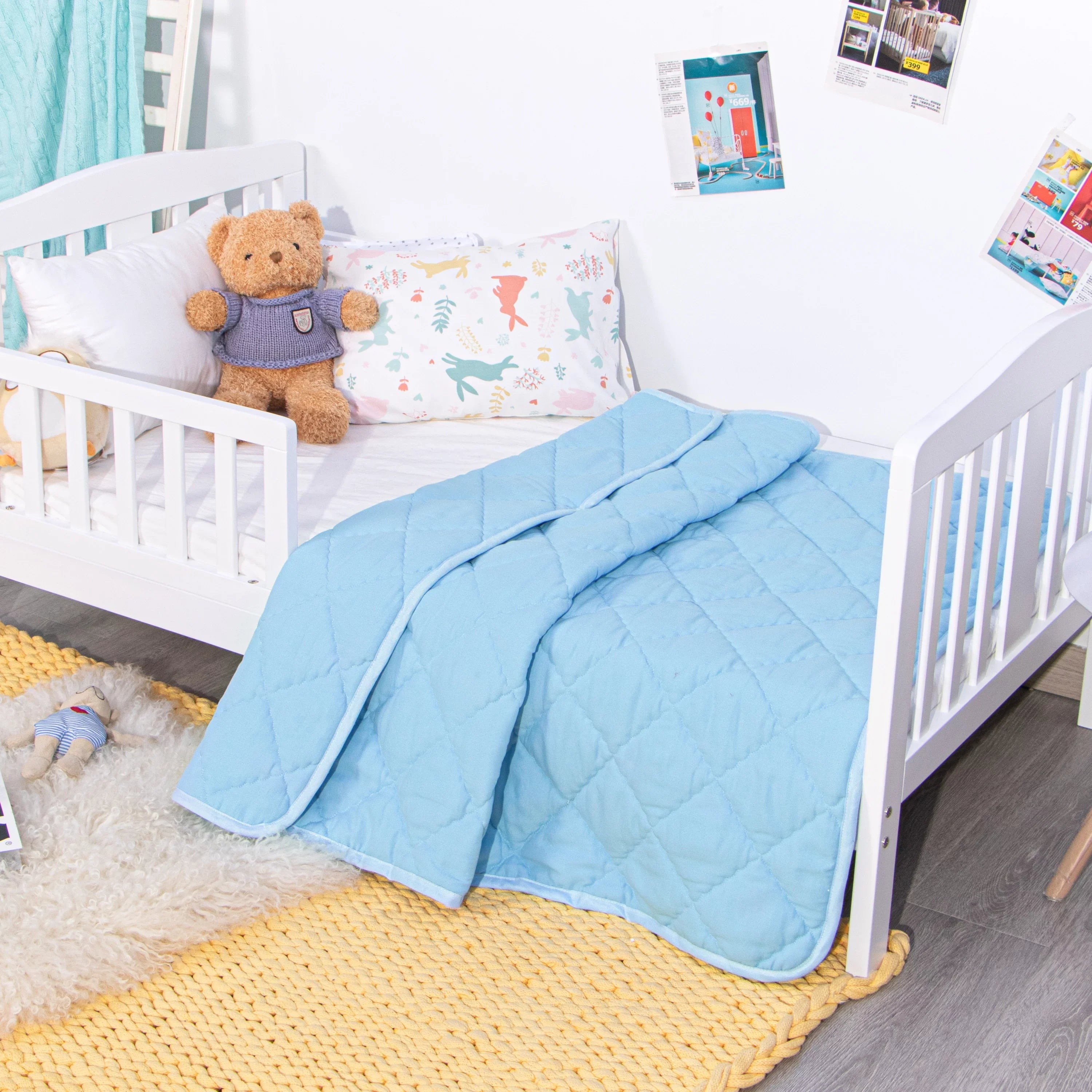 Ntbay Down Alternative Oversized Toddler Comter, Super Soft and Warm Solid Color Baby Crib Quilted Blanket, 43 x 60 inches, Aqua