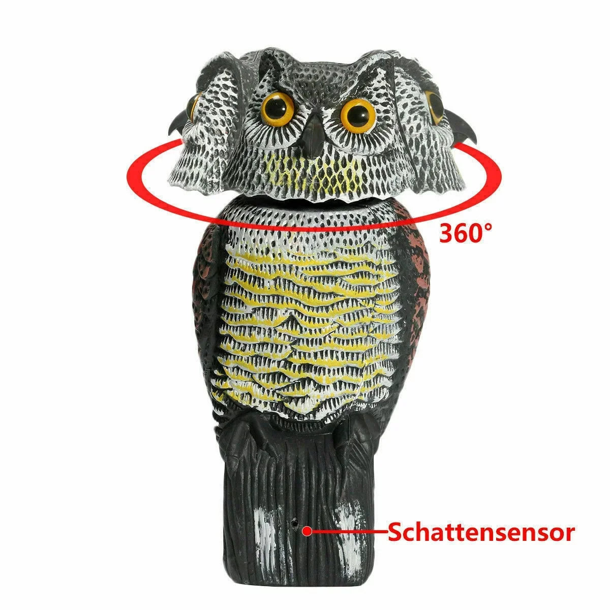 Owl Decoy 360 Rotate Head to Scare Birds, Scarecrow Owl Decoy Statue Realistic Scary Sounds & Shadow Fake Owl Outdoor Pest Bird Deterrent Patio Yard Garden Protector