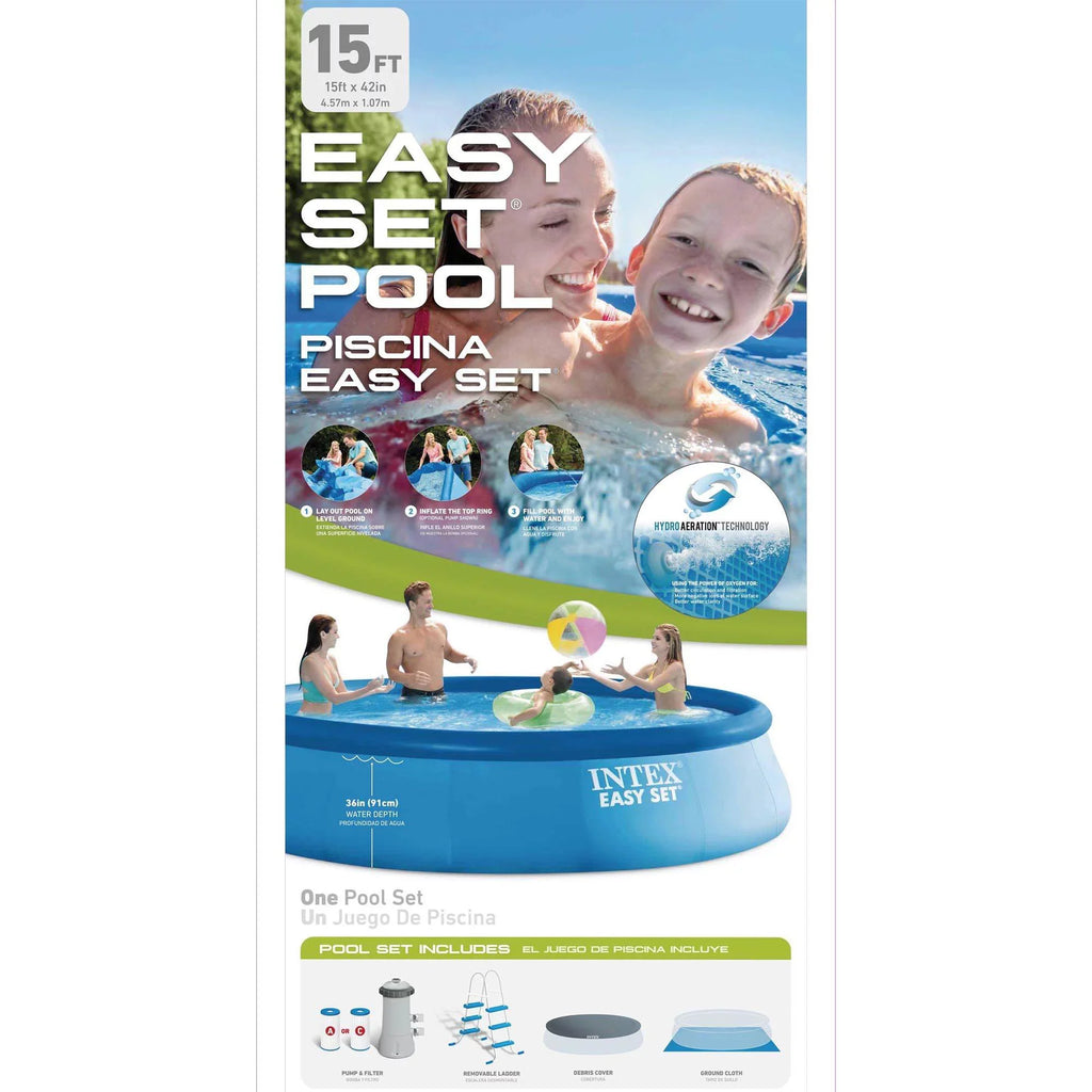 Intex 15' x 42" Easy Set Portable Inflatable Swimming Pool and Maintenance Kit