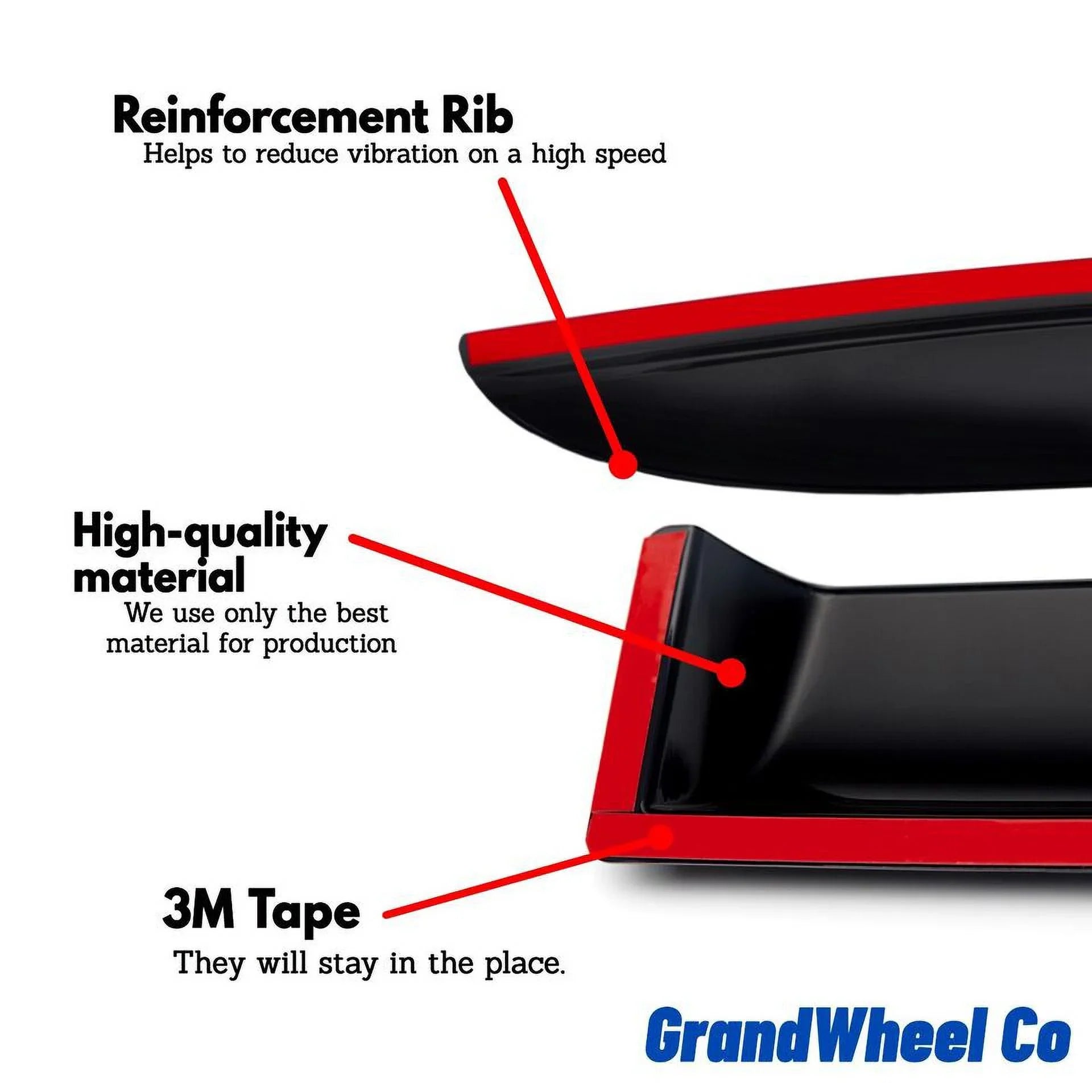 GrandWheel Co Smoke Tinted Tape-On Side Window Vent Visor Deflectors Rain Guards with Mitsubishi Outlander 2014-2021 - 4pcs. GW0389