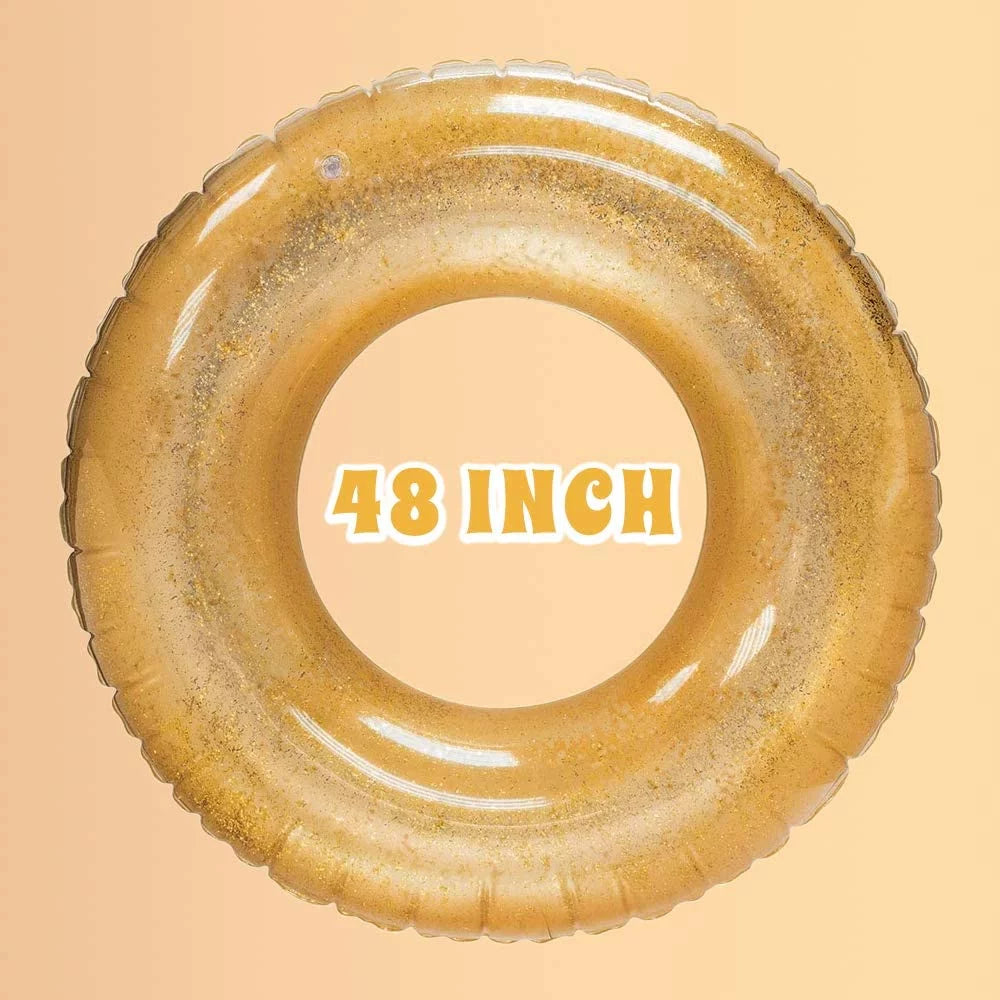 Terra Inflatable Pool Toys - Pool Floats Tube Gold Rings, Pool Floaties Toys with Glitter Swimming Pool Party, Beach Swimming Pool Float Toys Adults Kids | 48 Inch