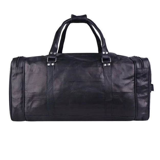 MaheTri 30" Black Leather Travel Duffel Weekender Bag Carry-on Overnight Bag Sports Duffel bag For men and Women