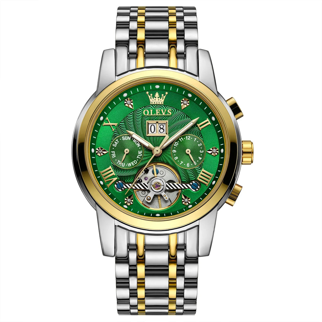 OLEVS Automatic Watches Men Luxury Business Dress Mens Watches Diamond Skeleton Self-Winding Stainless Steel Band