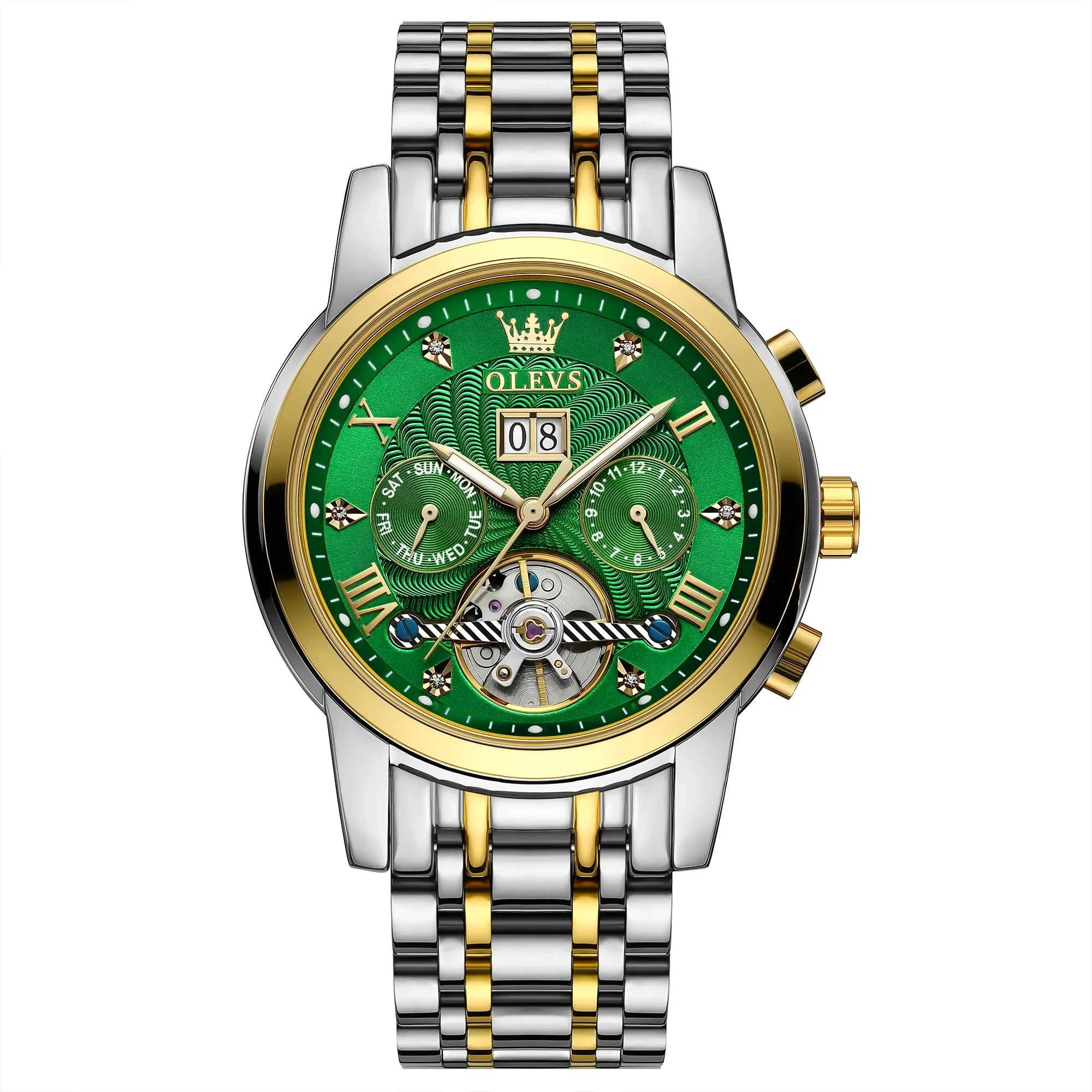 OLEVS Automatic Watches Men Luxury Business Dress Mens Watches Diamond Skeleton Self-Winding Stainless Steel Band
