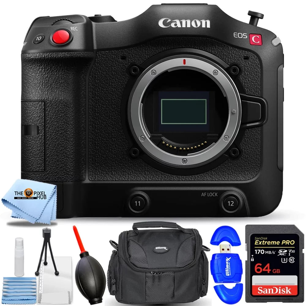 Canon EOS C70 Cinema Camera (RF Lens Mount) 4507C002 - Essential Bundle Includes: Sandisk Extreme Pro 64GB SD, Memory Card Reader, Gadget Bag, Blower, Microfiber Cloth and Cleaning Kit