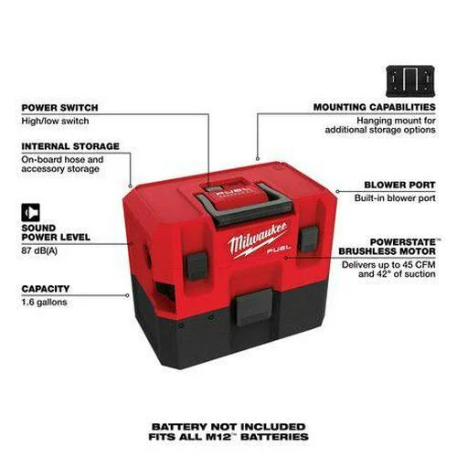 M12 FUEL 1.6 Gallon Wet/Dry Vacuum (Tool Only)