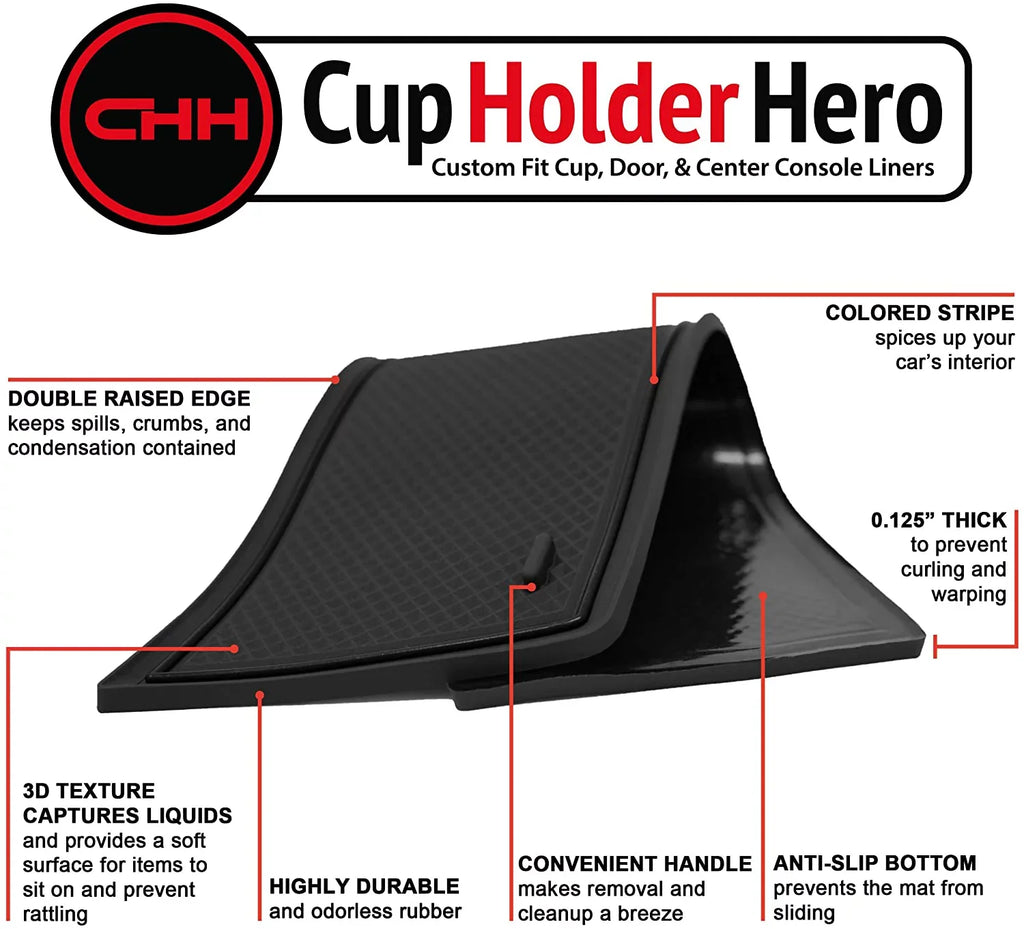 CupHolderHero Subaru Forester Accessories 2014-2018 Premium Custom Interior Non-Slip Anti Dust Cup Holder Inserts, Center Console Liner Mats, Door Pocket Liners 17-pc Set (Solid Black)