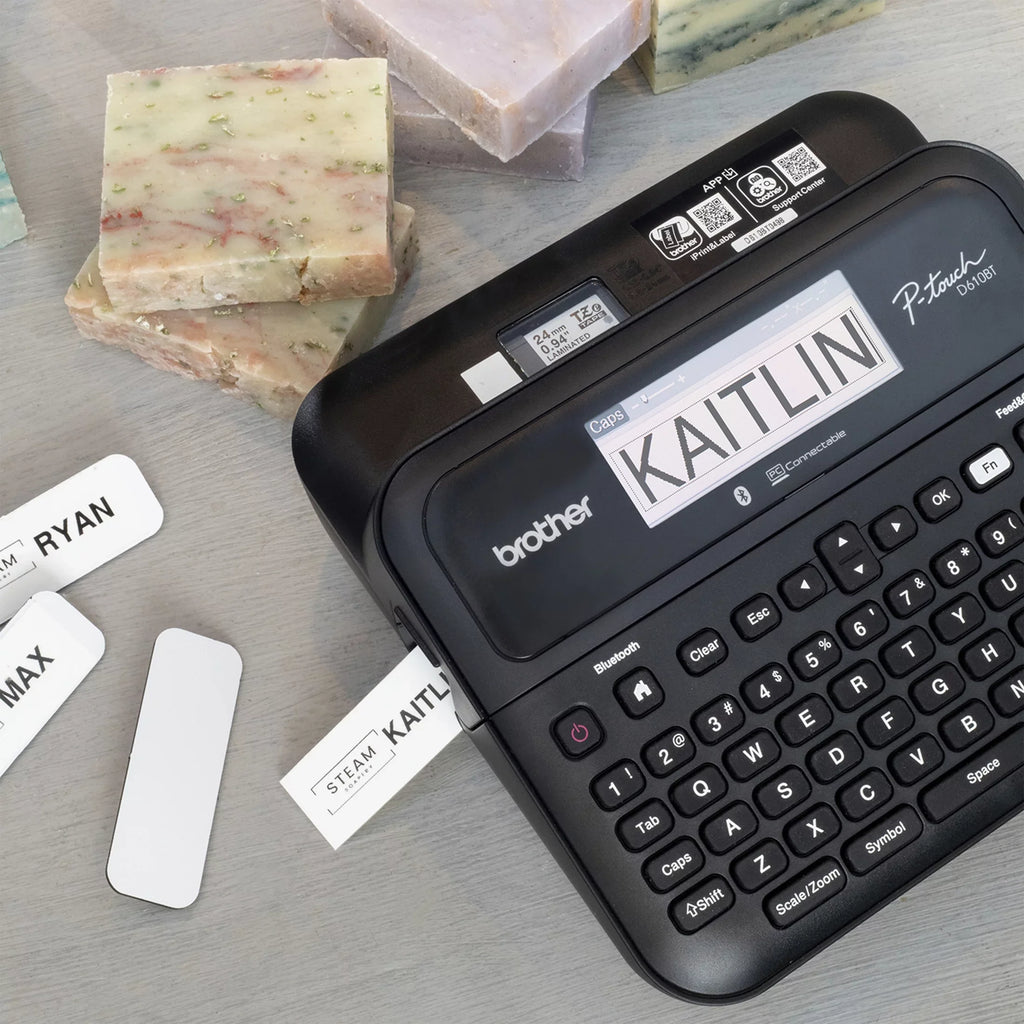 Brother P-touch Business Professional Connected Label Maker PT-D610BTVP with Bluetooth® Connectivity, includes carry case and 4m Black Print on Clear Sample Label Tape ~1/2” (12mm).