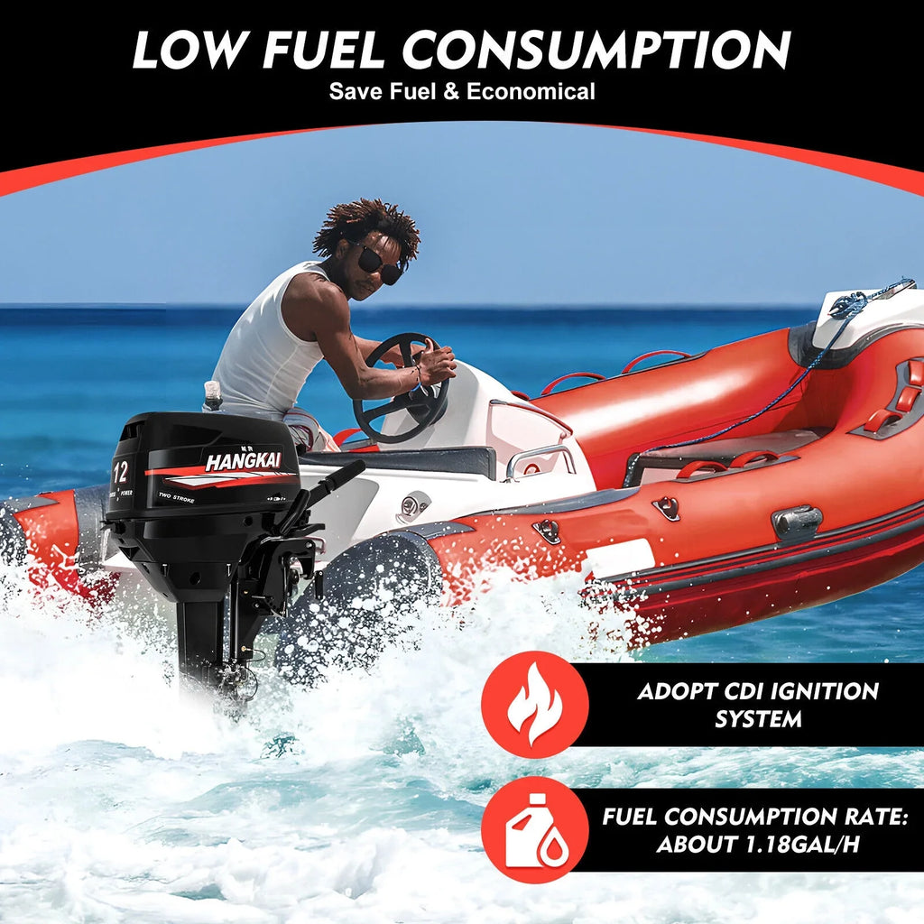 Outboard Motor, 2 Stroke 12 hp 169cc Heavy Duty Watercraft Engine Fishing Vessel Motor w/CDI System Water Cooling System (2 Stroke 12 hp)