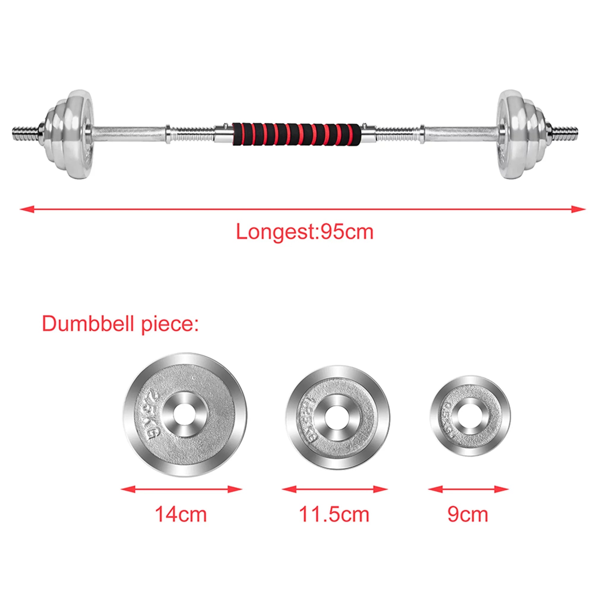 SAYFUT 66LB Dumbbell Weight Set Detachable Fitness Dumbbells Barbells Adjustable Gym Household Exercise, Silver