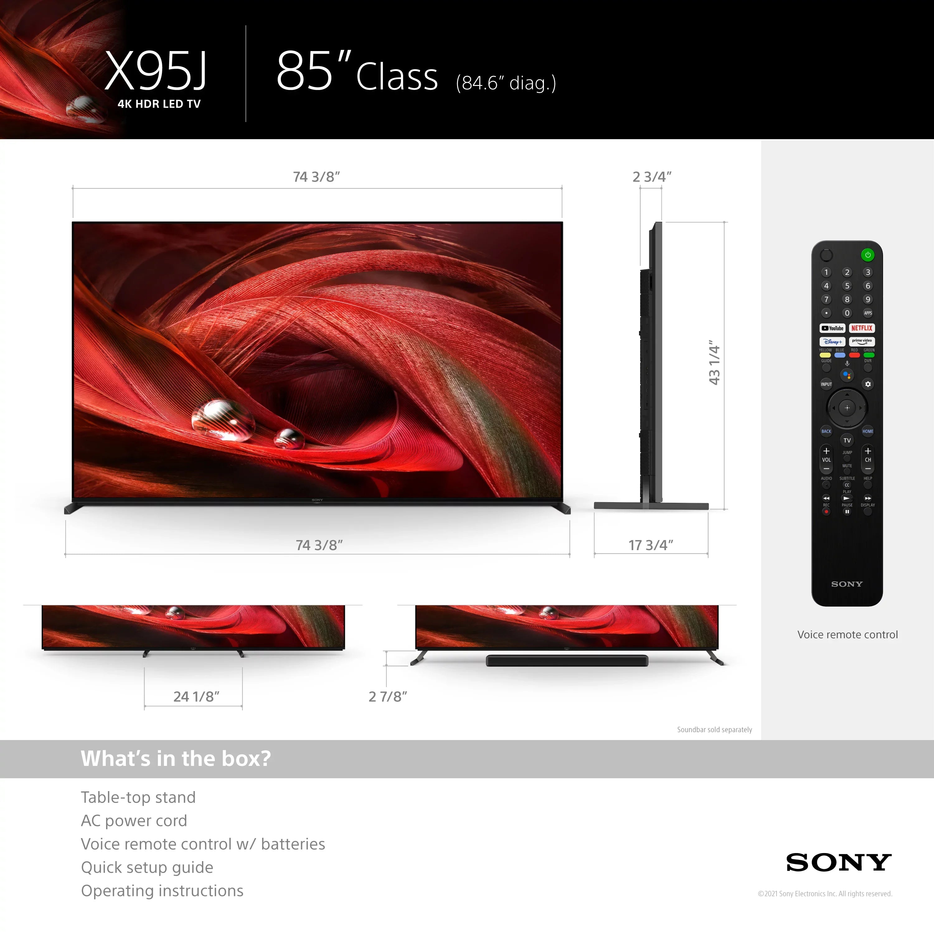 Sony 85" Class XR85X95J BRAVIA XR Full Array LED 4K Ultra HD Smart Google TV with Dolby Vision HDR X95J Series 2021 Model