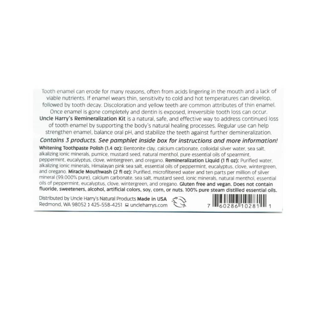 Uncle Harry's Natural Remineralization Kit with Tooth Whitening, Strengthen Weak Enamel and Brighten Smile, One 3-Pc Kit