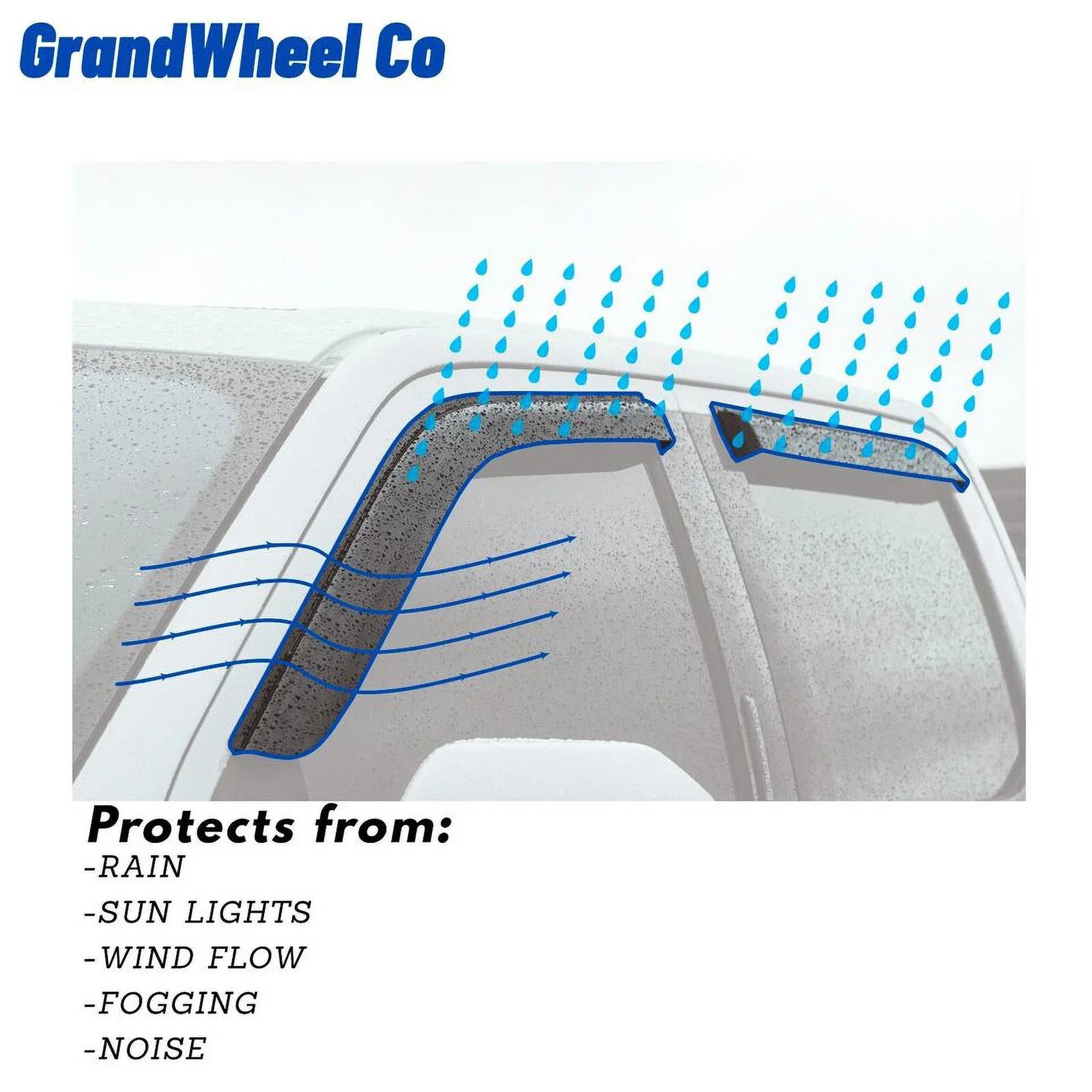 GrandWheel Co Smoke Tinted Tape-On Side Window Vent Visor Deflectors Rain Guards with Mitsubishi Outlander 2014-2021 - 4pcs. GW0389