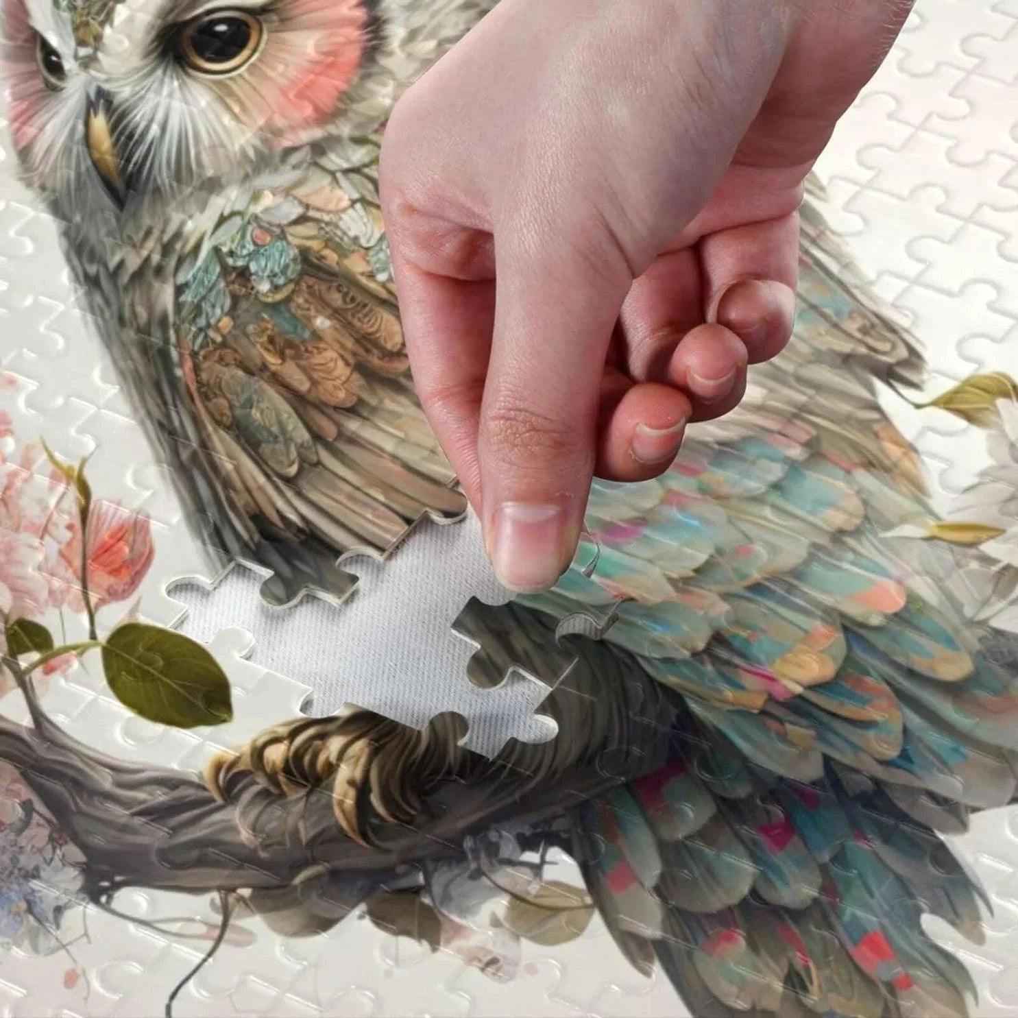 500 PCS Art Floral Owl Jigsaw Puzzle, Paper Wood Composite Material Zigsaw with Storage Bag, Puzzle Adults, Fun Challenging Brain Exercise Family Game Gift Kids Friends Parents