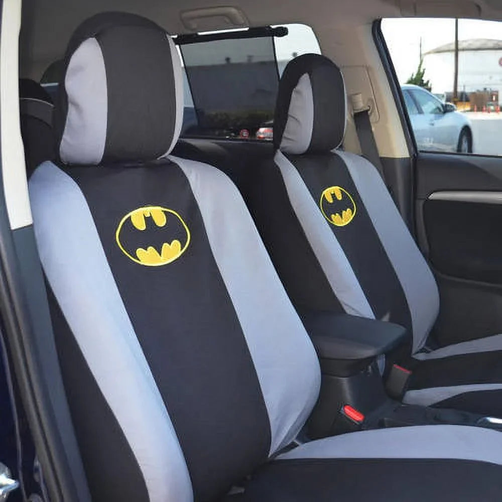BDK Batman Seat Shield with Floor Mats Full Set, Holiday Car Auto Accessories Gift Set