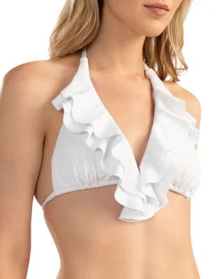 Shoshanna Womens Ruffled Halter Bikini Top Swimwear White Size C/D