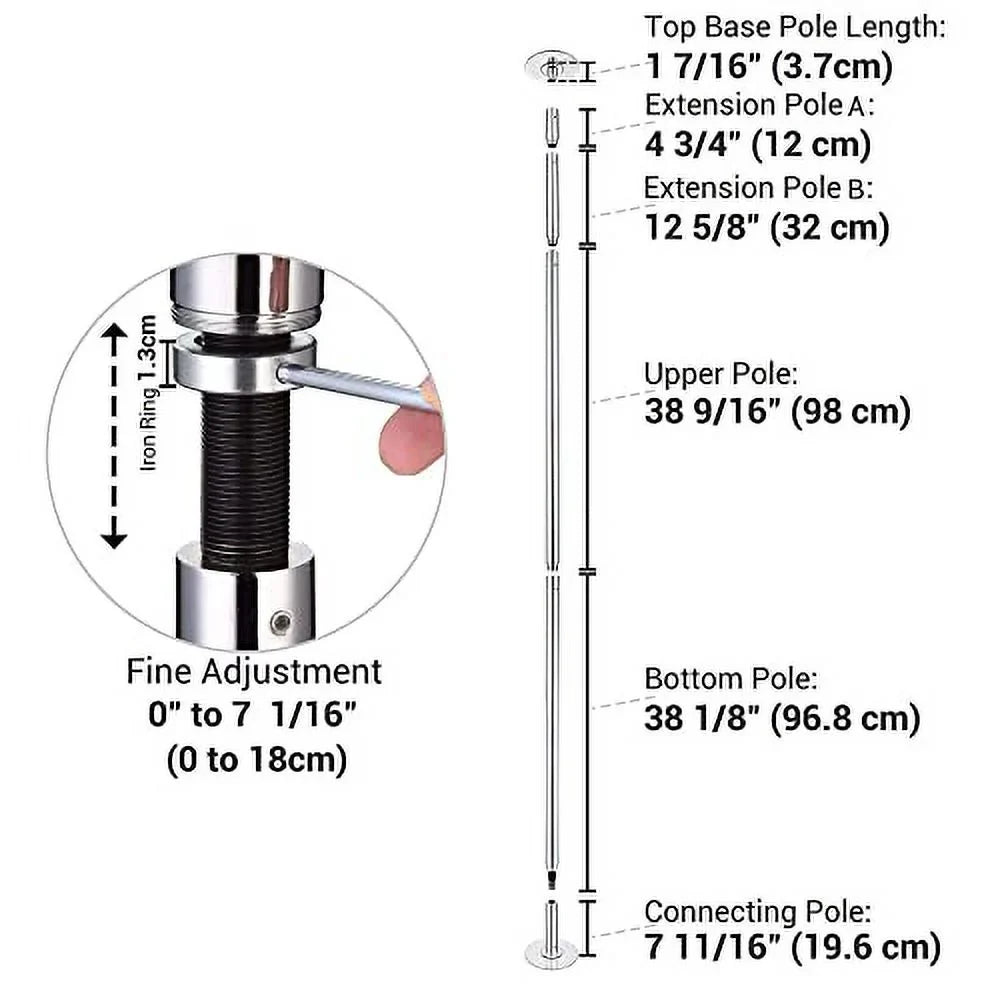 AW 9.25 FT Portable Dance Pole Kit Static Spinning Pole Dancing Pole Strip Poles Home Removable 45mm Dance Pole Gym Party Club Exercise Fitness Silver/Black/Colorful/Gold, Max Load 1102 Lbs