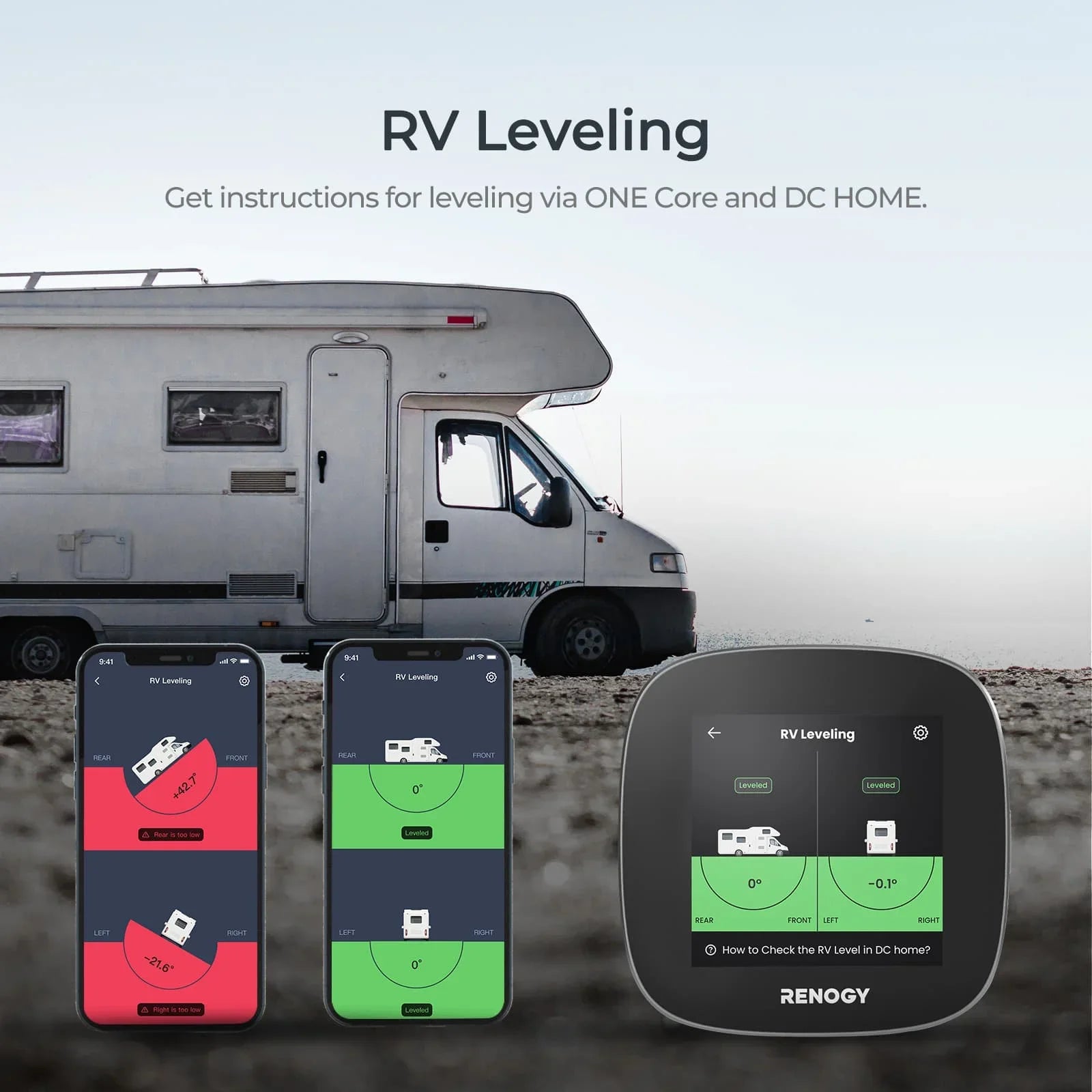 Renogy ONE Core: All-in-one Off-Grid Energy Monitoring Panel with RV Leveling System, Battery Monitoring Van, Cabin, Craft and Tiny Homes, Works with Renogy Energy Devices, Wi-Fi Version