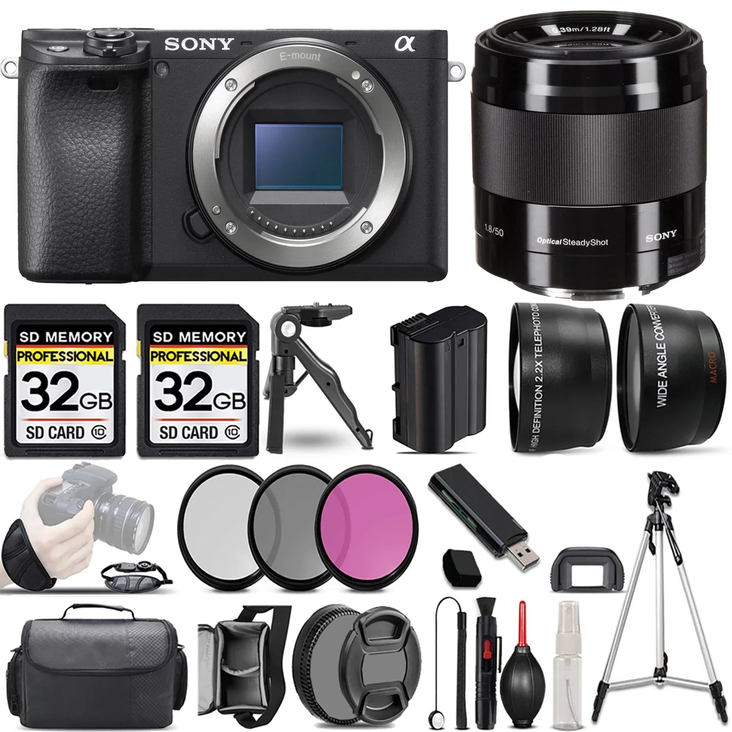 Sony a6400 Mirrorless Camera +50mm f/1.8 OSS Lens (Black) +3 PC Filter +64GB